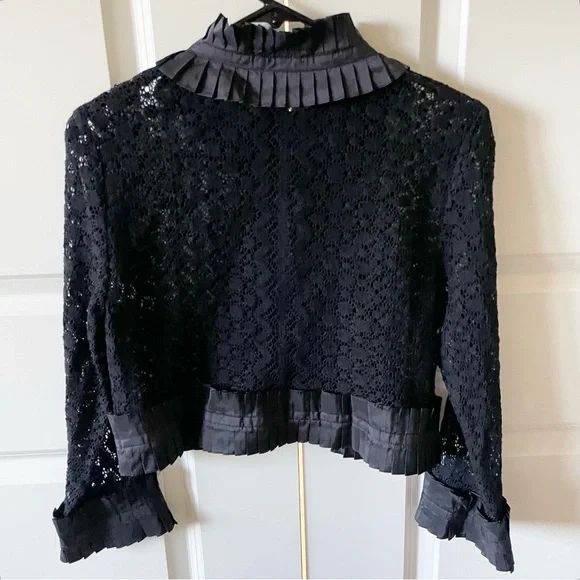 Tracy Reese Black Lace Ruffle Cropped Button Front Blazer Jacket Size Large - Picture 9 of 9
